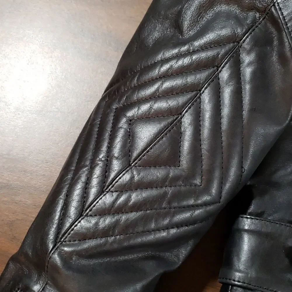 Harley‎ Davidson Women’s Leather Cafe Racer Padded Tribal Design Jacket Medium